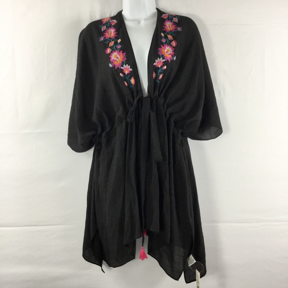 Anna & Ava Black Floral Embroidered Swim Coverup
